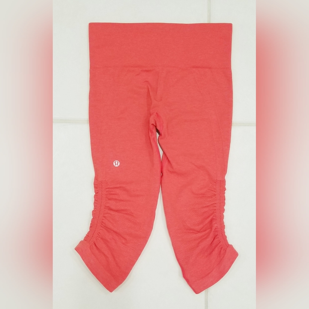 Lululemon IN THE FLOW CROP Seamless Leggings Sz 4 Coral Orange Active Gym - Picture 5 of 11